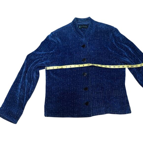 Vintage Lynn Yarrington Small Silk Blazer Handwoven Blue Jacket, Luxury USA-Made - Picture 4 of 5